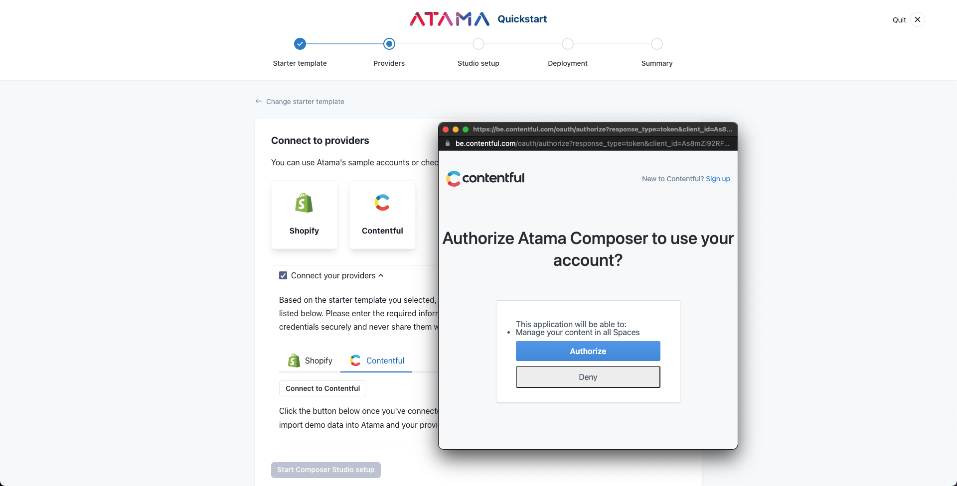 Screenshot of authorizing Contentful connection